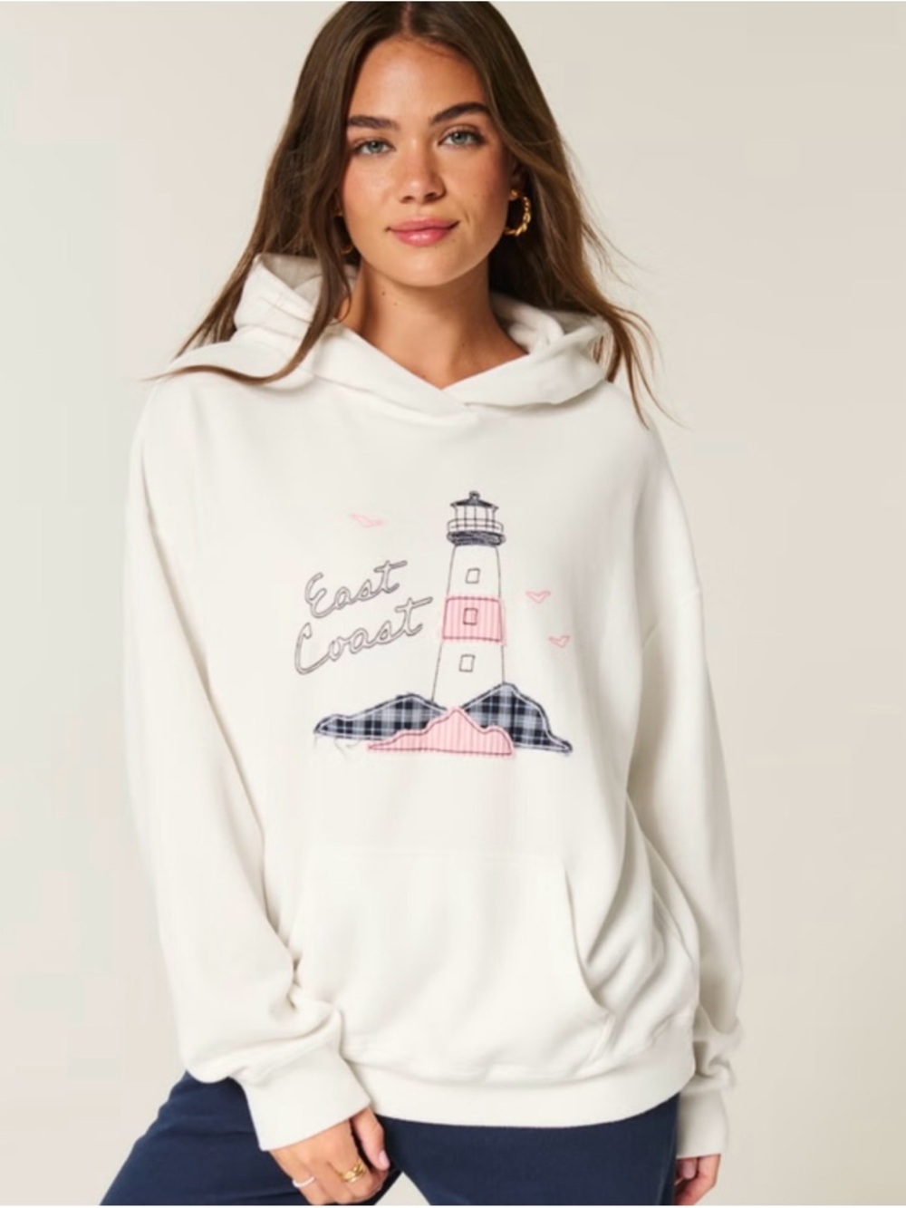 Hollister Oversized ‘East Coast' Lighthouse Graphic Hoodie - Sz Small- NWOT